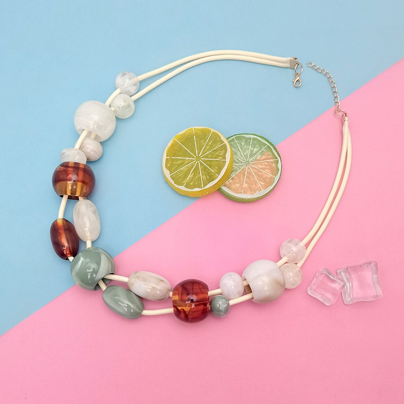 Boho Double Layer Necklace Earthy Tones & Pastel Accents